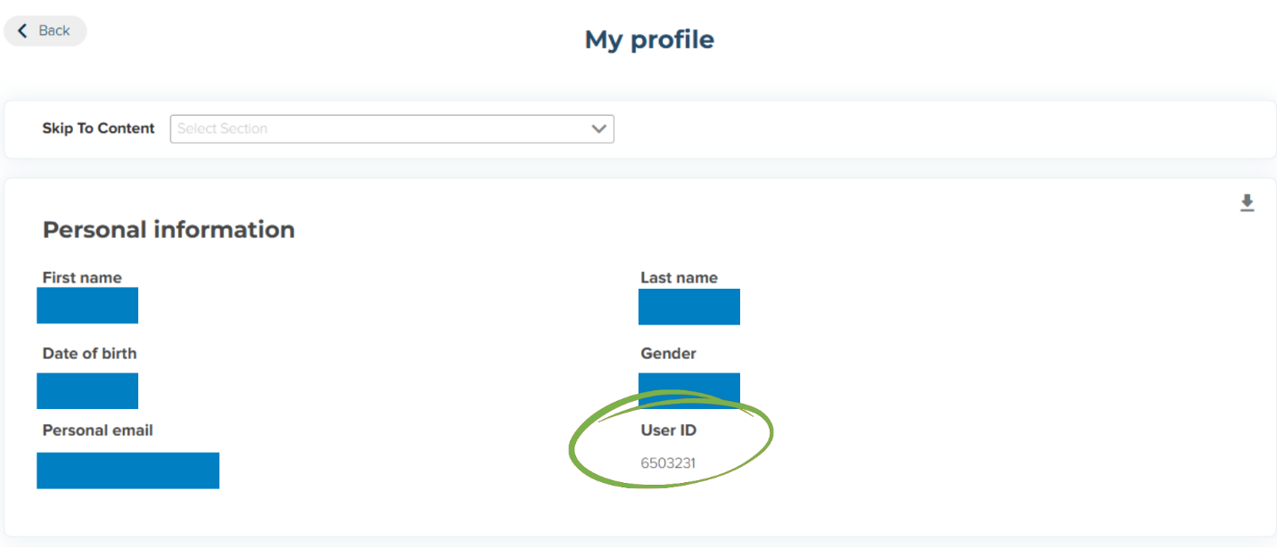 UVP Profile showing User ID location under Personal Information